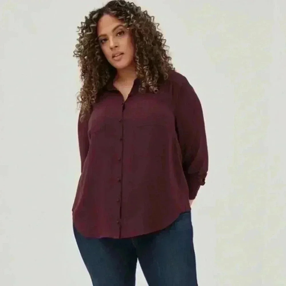 Torrid | Madison Georgette Button-Up Long Sleeve Shirt, 3X